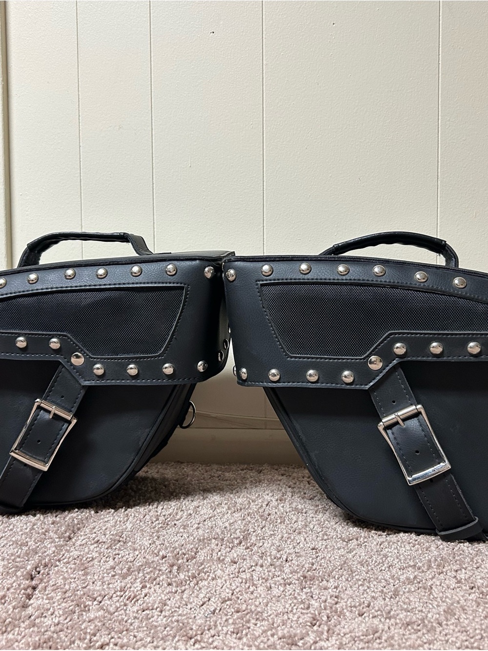 Wilsons Leather Black Studded Motorcycle Saddle Bags